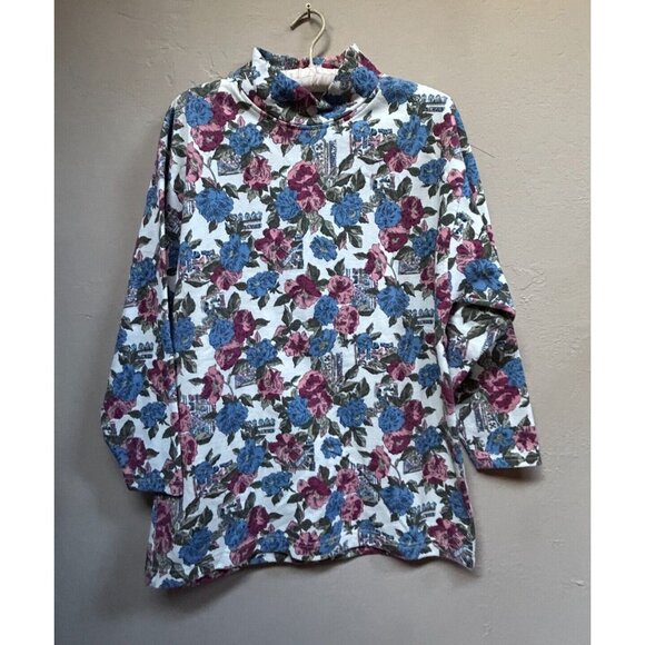Ashly Brent Women Mock Neck Floral Print Knit Tunic Top Blouse Medium Multicolor - Picture 1 of 8